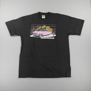 Vintage 90s Tultex Elivs Presley Graceland Pink Cadillac Black Tee Mens Size XL